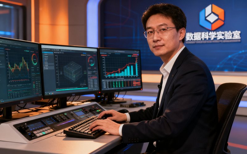 首席数据科学家赵远航在演播室分析实时数据模型